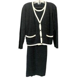 KL Collection Women's L/XL Gray Knit Two Piece Twofer Top Skirt Set